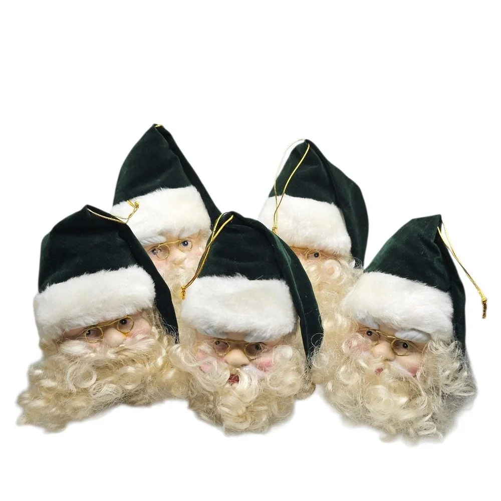 VTG Porcelain Santa Head Christmas Ornament Velvet Hat Curly Beard Lot Of 18‎